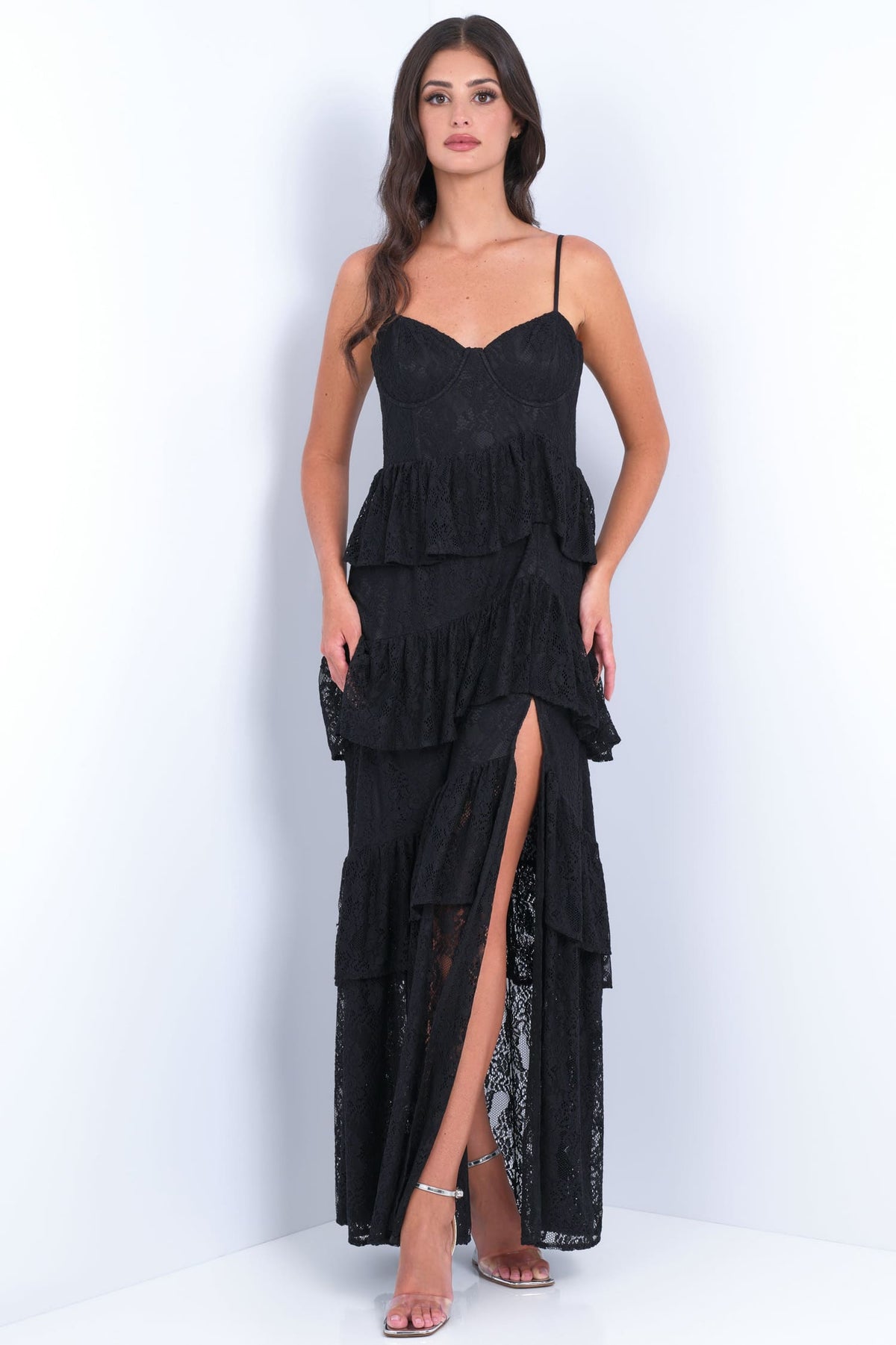 Velvi - Vanna Lace Tiered Maxi Dress - Black