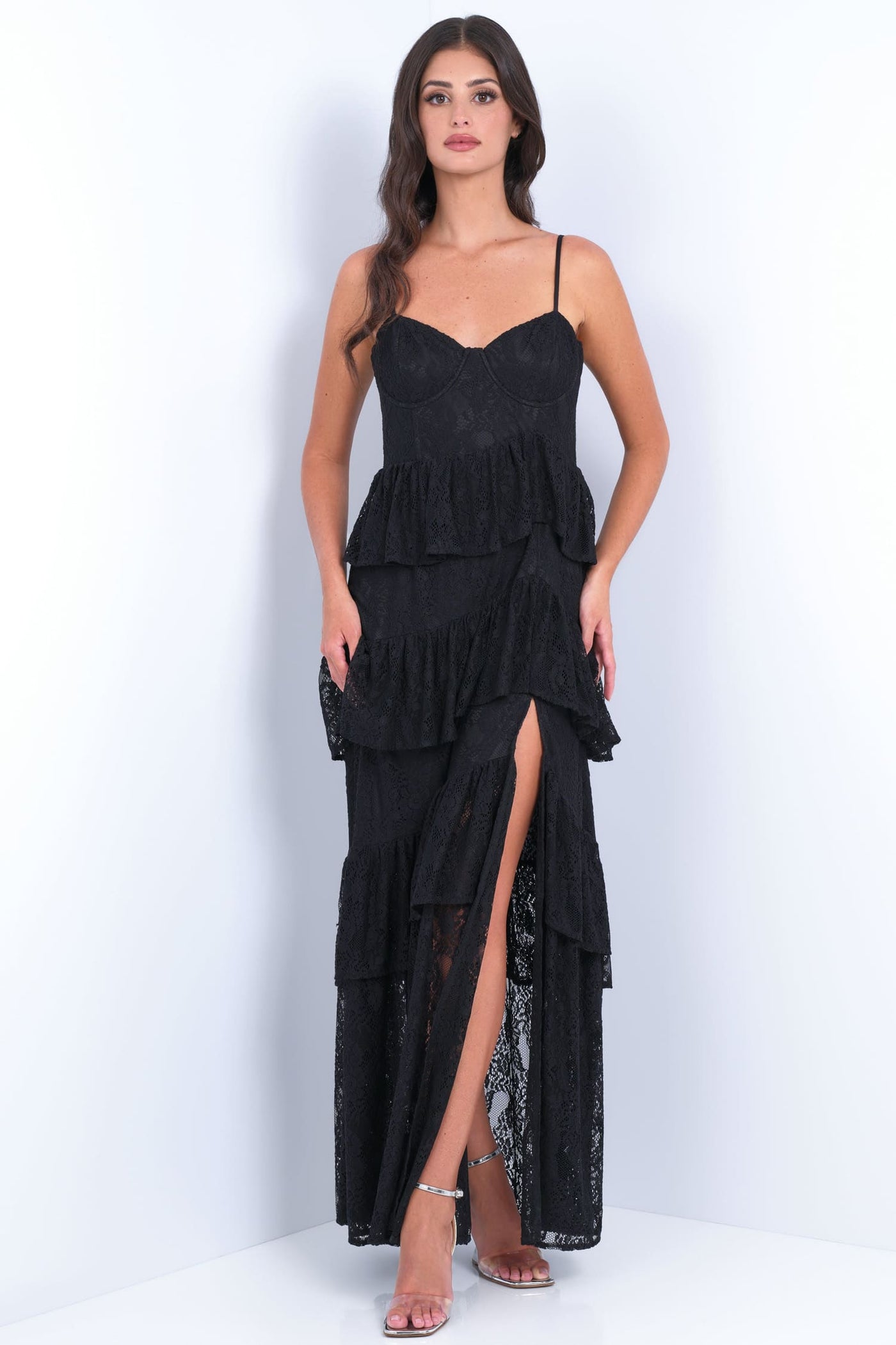 Velvi - Vanna Lace Tiered Maxi Dress - Black