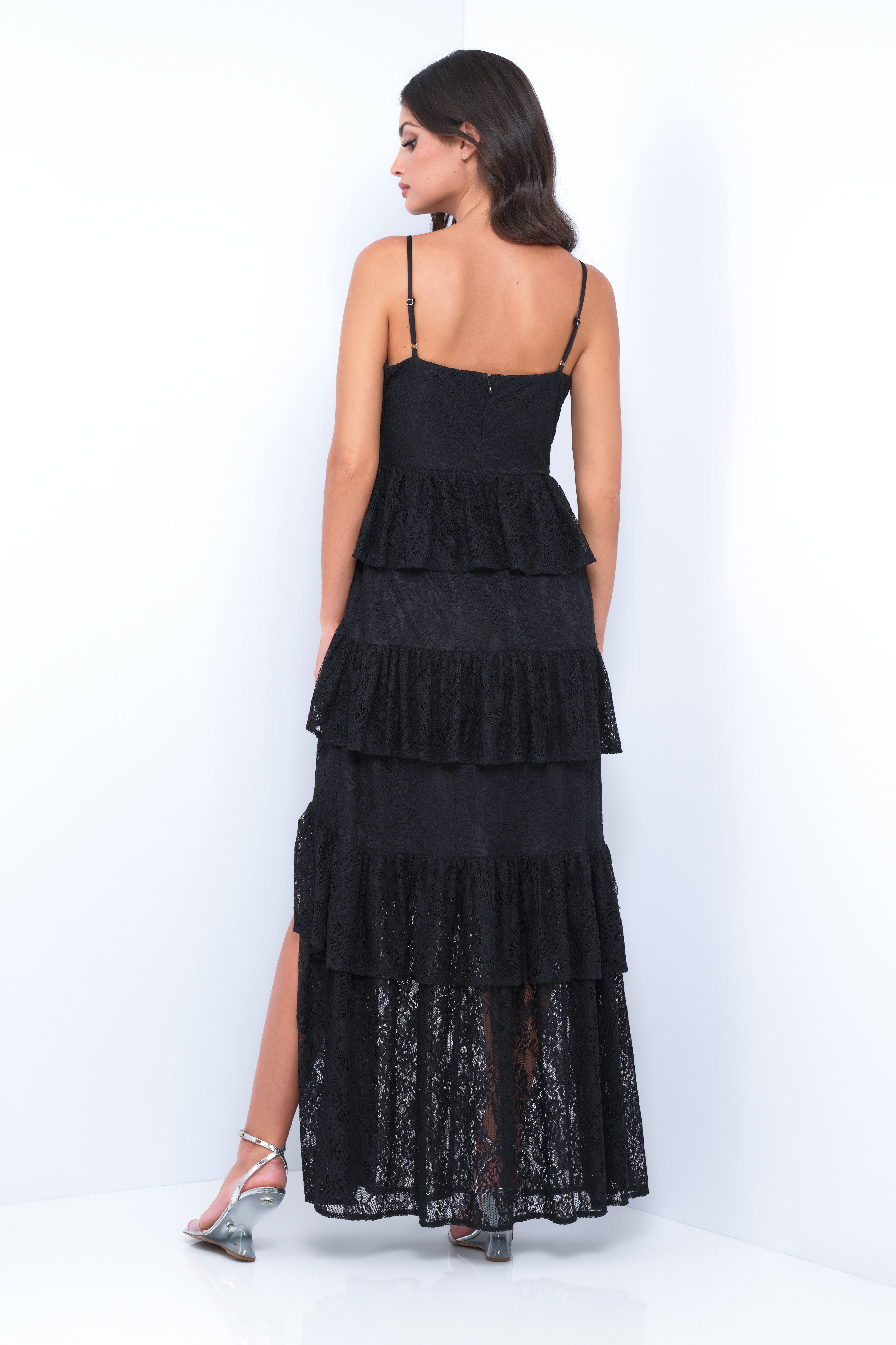 Velvi - Vanna Lace Tiered Maxi Dress - Black - Size M Velvi - Vanna Lace Tiered Maxi Dress - Black - Size M