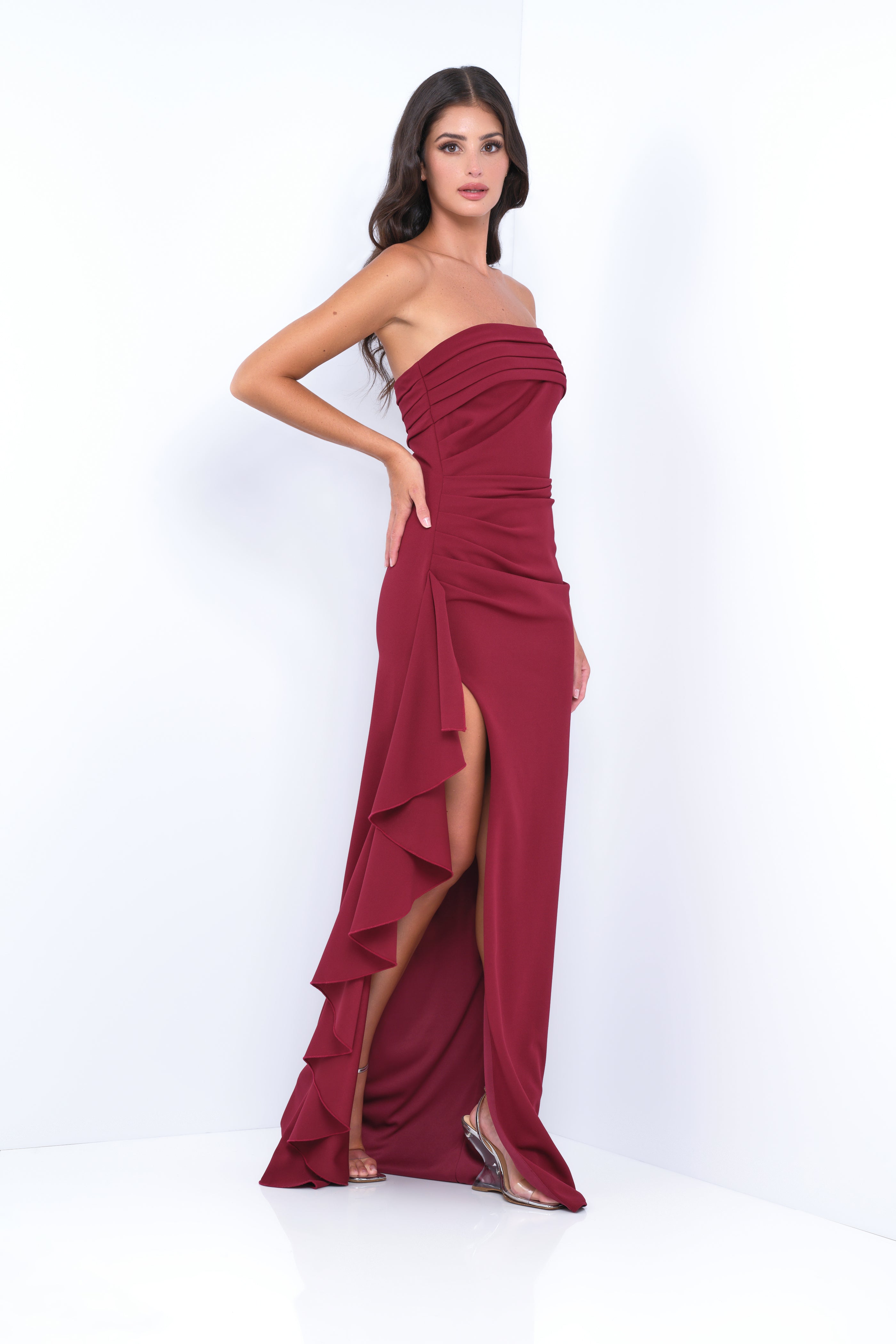Velvi - Marie Strapless Maxi Dress - Burgundy Velvi - Marie Strapless Maxi Dress - Burgundy