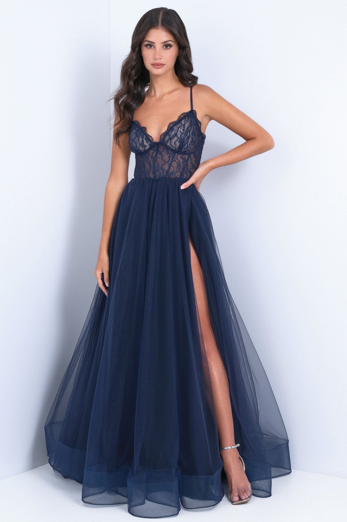navy lace dress Sheska Diane von Furstenberg Satin sash at waist GUZYING Navy Dresses for Women
