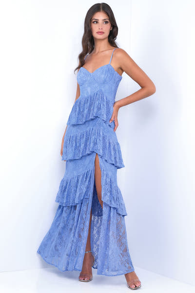 Vanna Lace Tiered Maxi Dress - Periwinkle