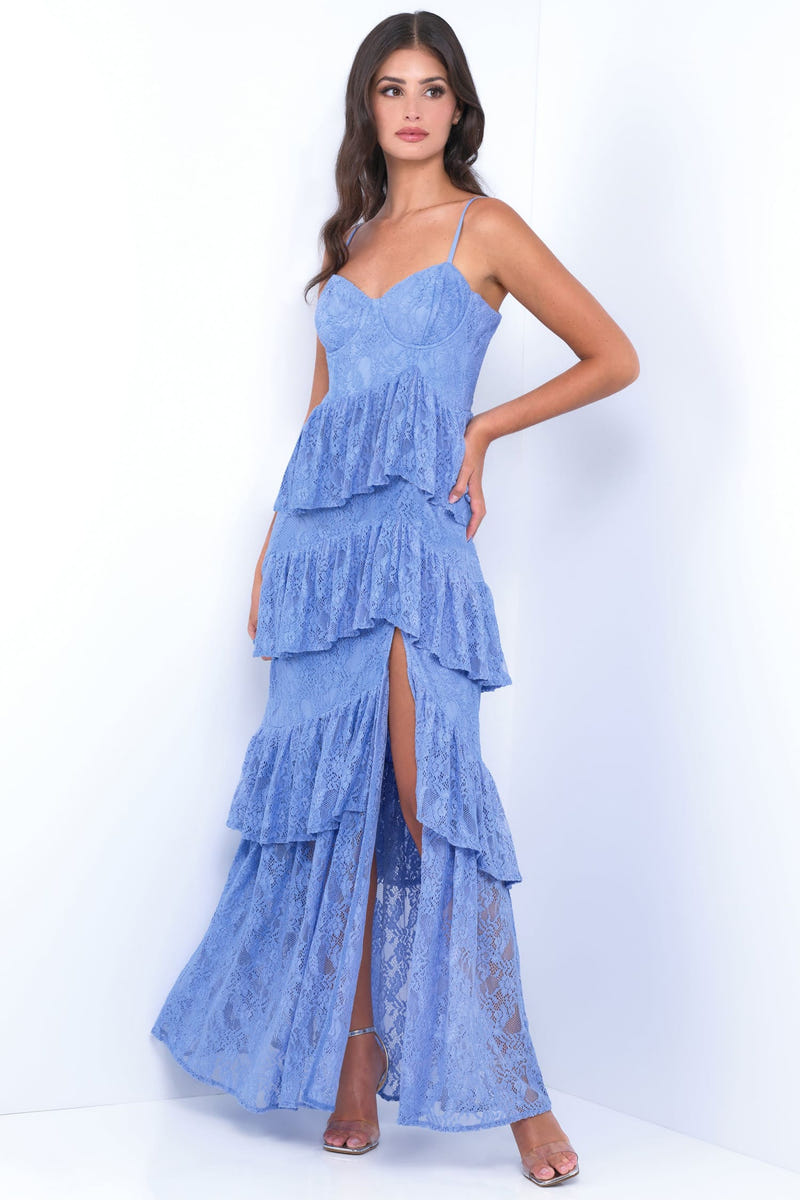 Vanna Lace Tiered Maxi Dress - Periwinkle