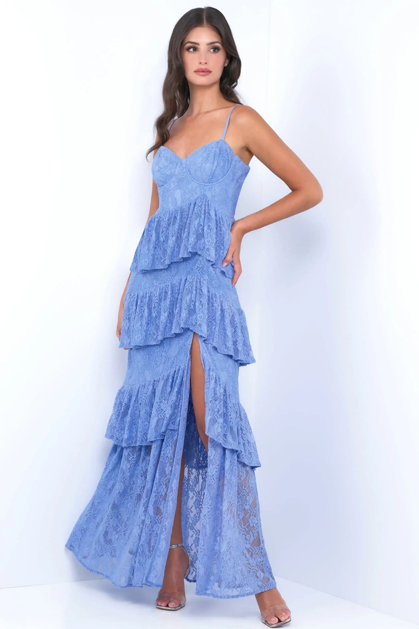 Vanna Lace Tiered Maxi Dress - Periwinkle