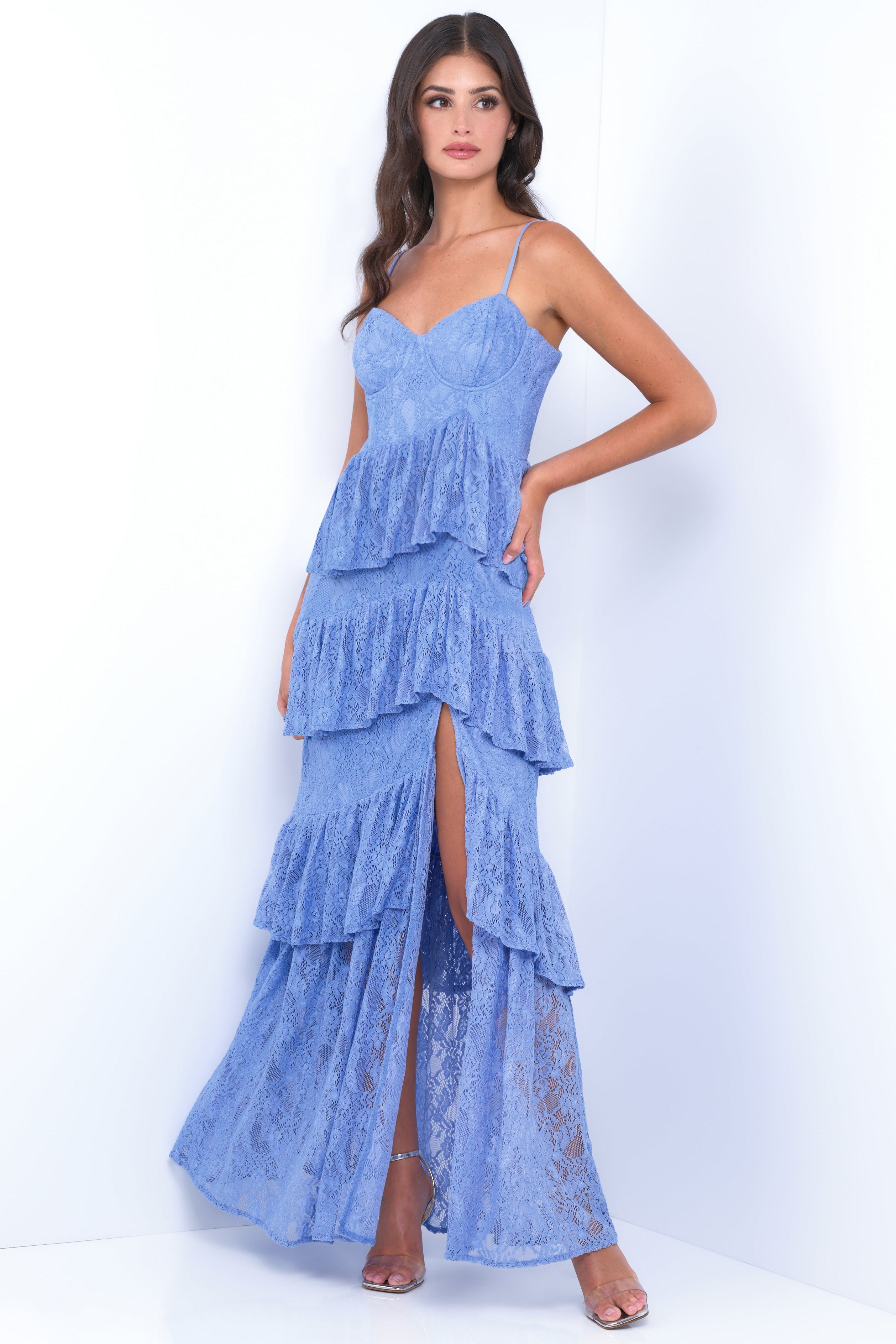 Vanna Lace Tiered Maxi Dress - Periwinkle