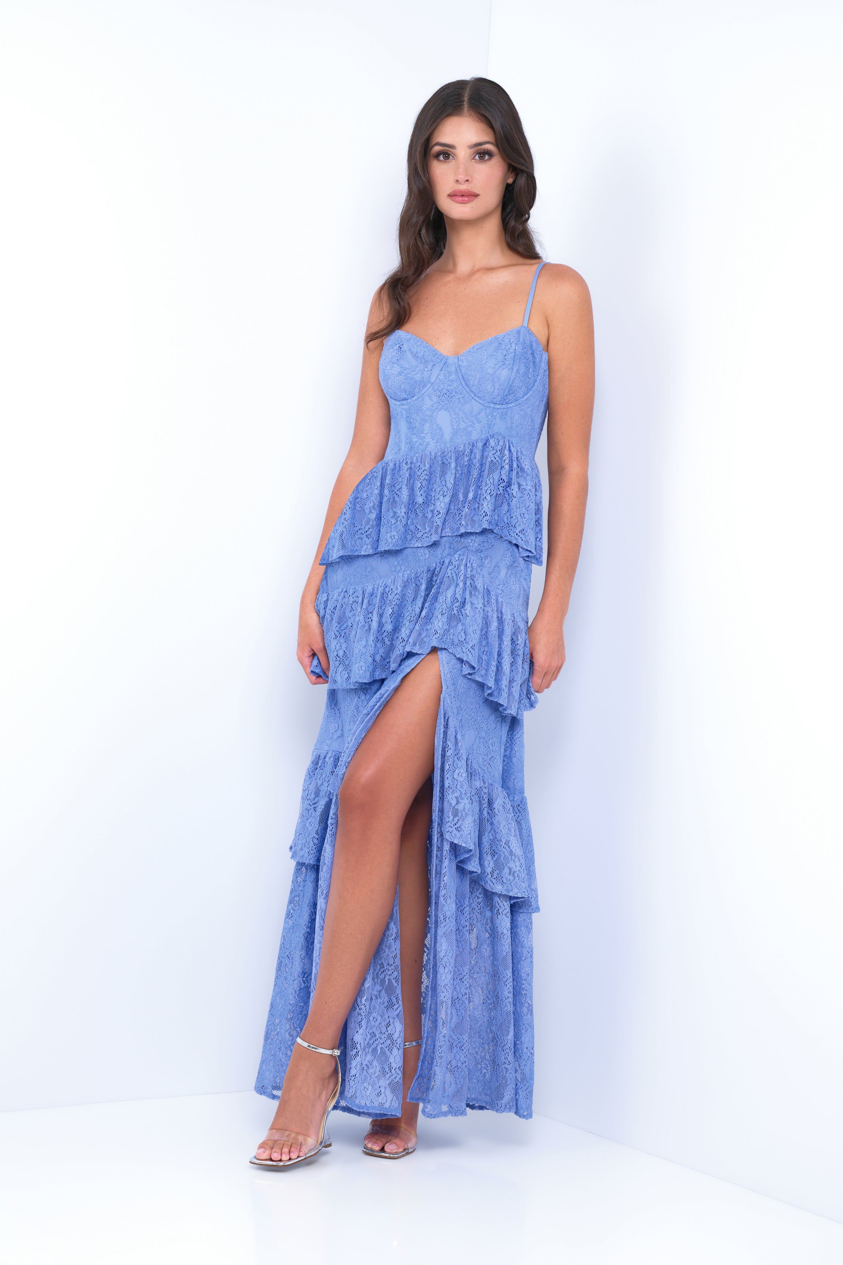 Vanna Lace Tiered Maxi Dress - Periwinkle