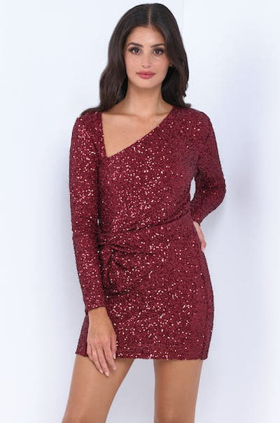 Kia Sequin Mini Dress - Burgundy