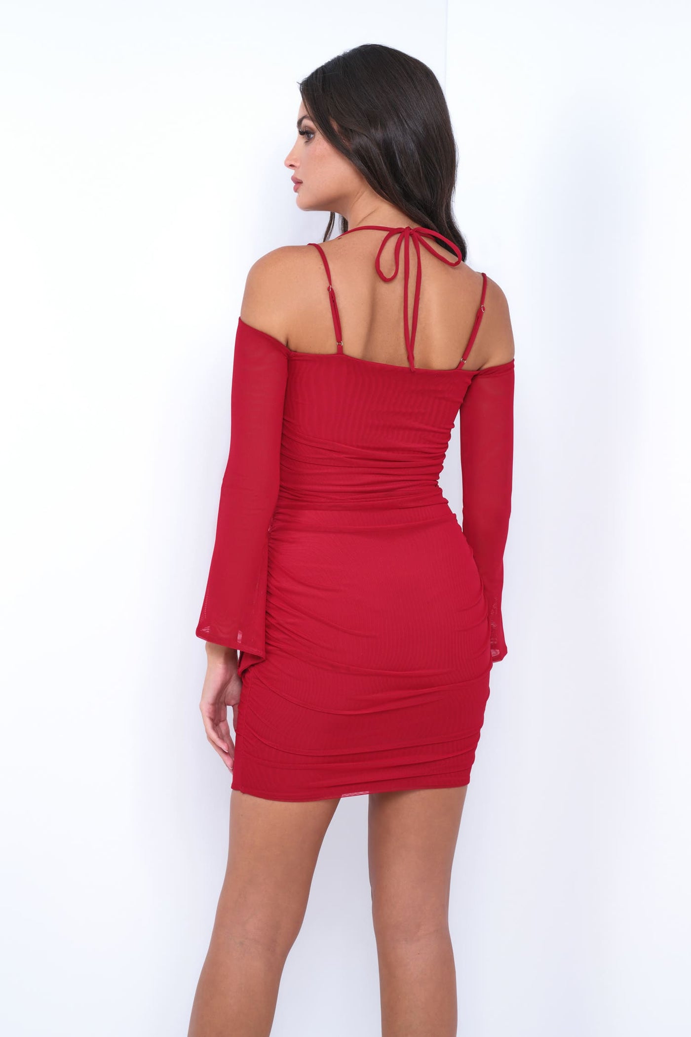 Velvi - Zoe Mini Dress - Deep Red - Long Sleeve Short Dress - Final Sale