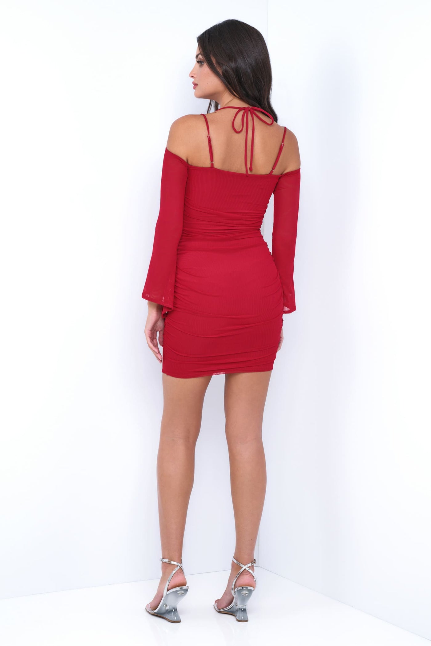 Velvi - Zoe Mini Dress - Deep Red - Long Sleeve Short Dress - Final Sale