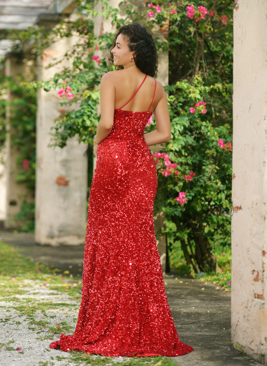 Velvi - Stardust One Shoulder Sequin Gown - Red - Final Sale - Size 4 Velvi - Stardust One Shoulder Sequin Gown - Red - Final Sale - Size 4
