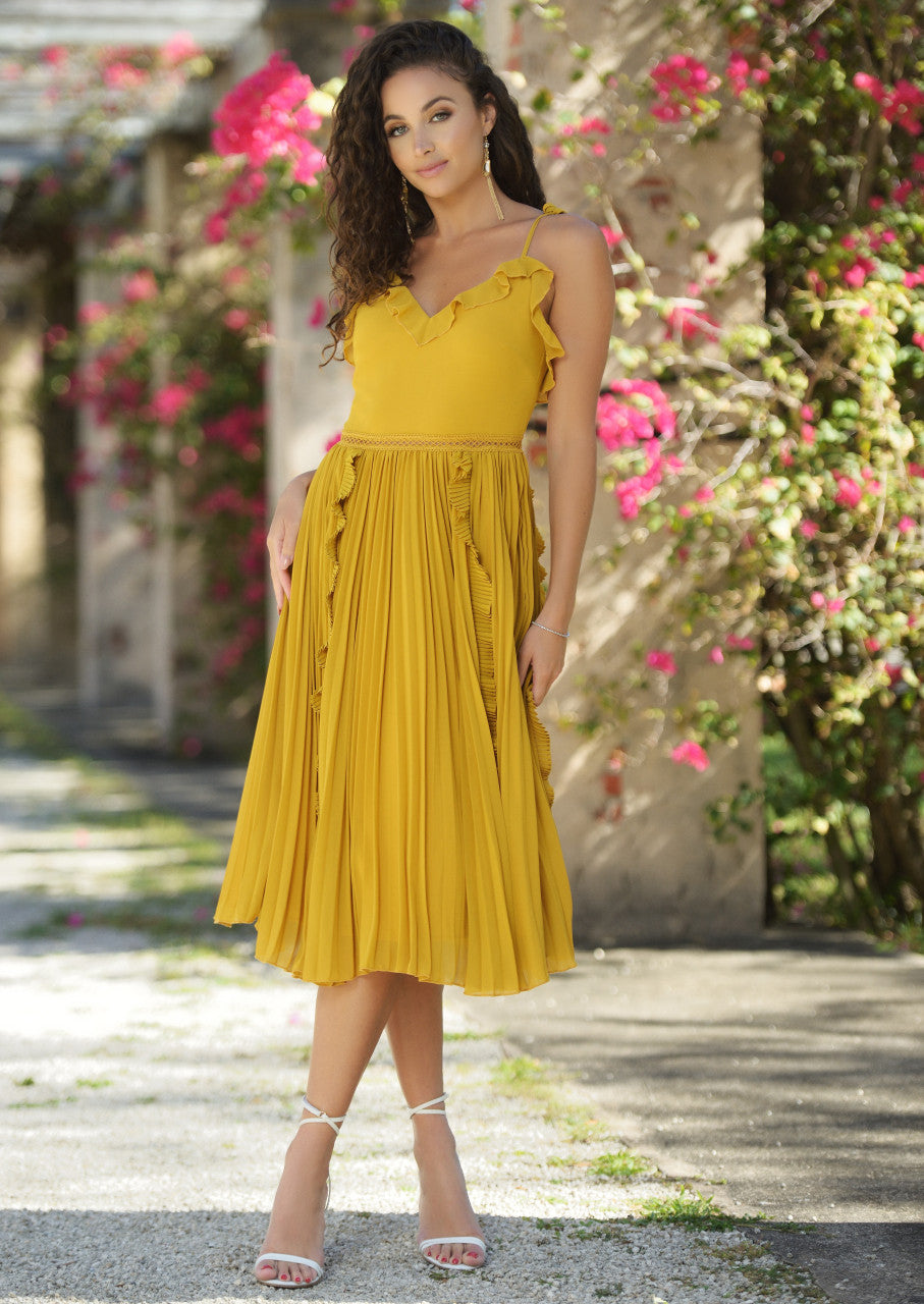 Lady Black Tie - Maia Midi Dress - Mustard - Final Sale