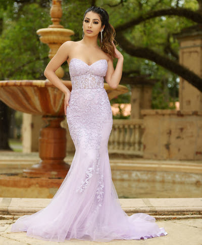 Reva Corset Gown - Lilac Floral Lace Dress