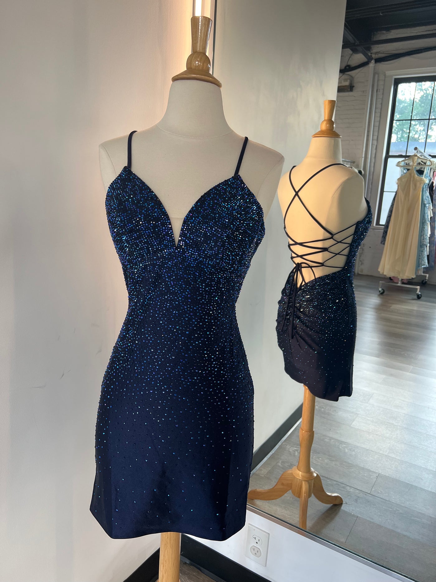 NOVALEE MINI - NAVY - HOT STONE LACE-UP DRESS