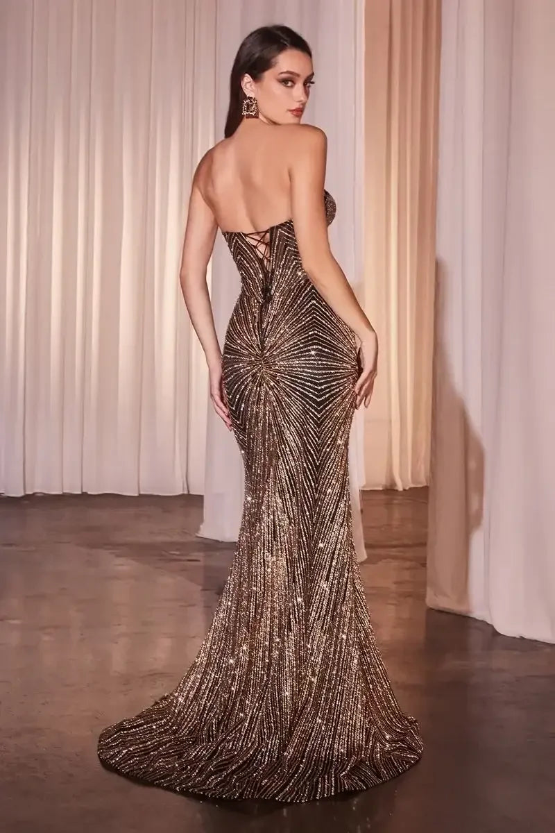 Maddox Gown - Black/Gold - STRAPLESS GLITTER EMBELLISHED GOWN