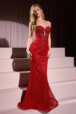 Maddox Gown - Red - STRAPLESS GLITTER EMBELLISHED GOWN