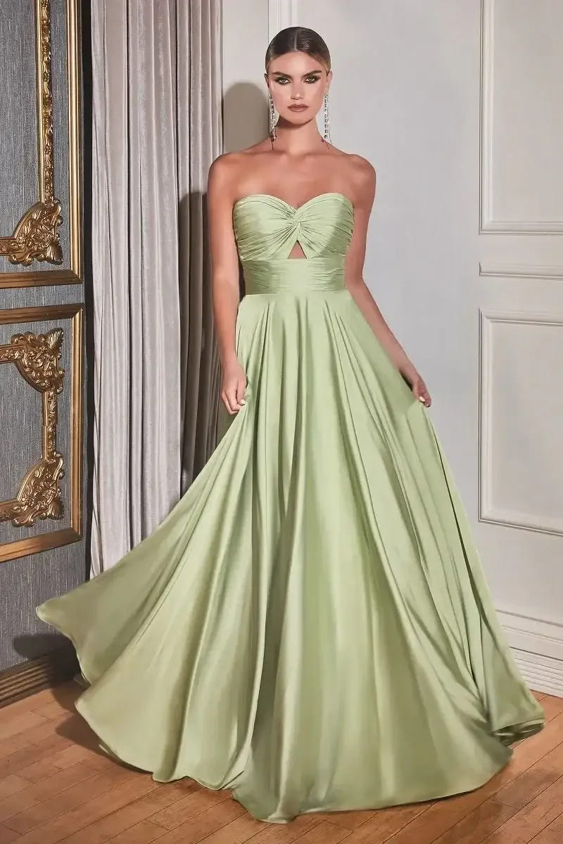 Madigan Gown - Sage - STRAPLESS A-LINE SOFT SATIN KEYHOLE DRESS