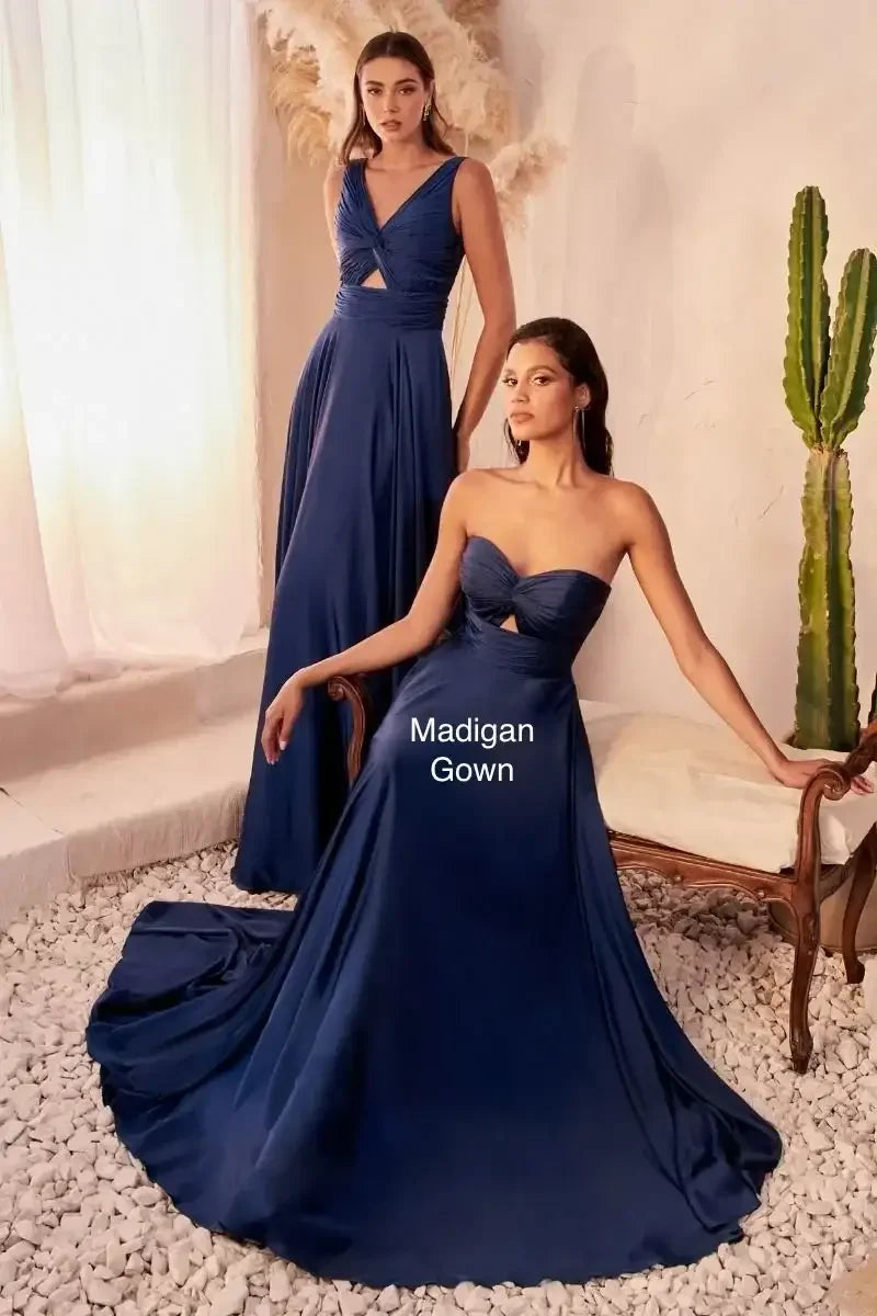 Madigan Gown - Navy A-LINE SATIN DRESS | Lady Black Tie