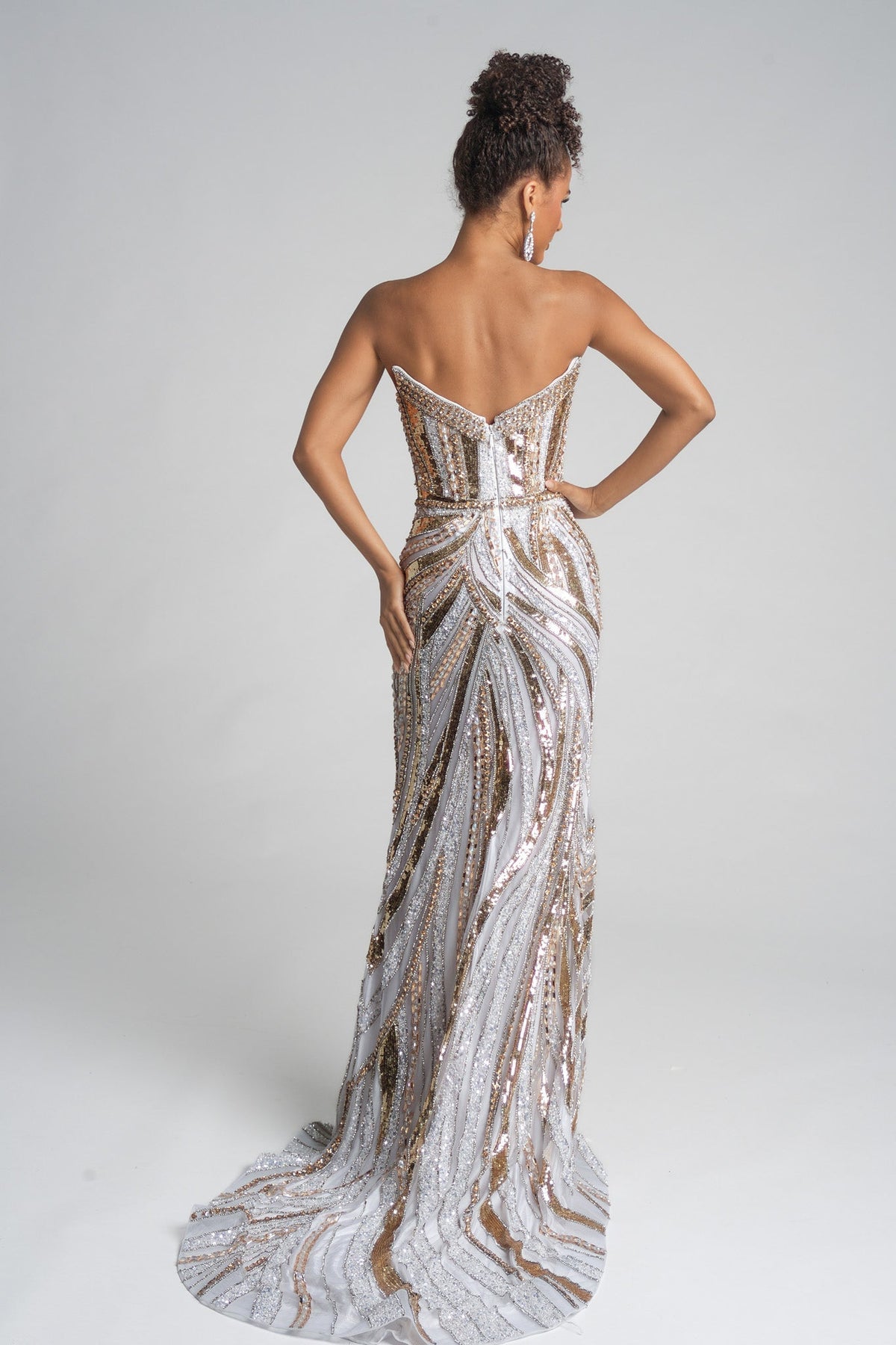Portia & Scarlett PS25984C in Ivory/Gold, back view | Lady Black Tie