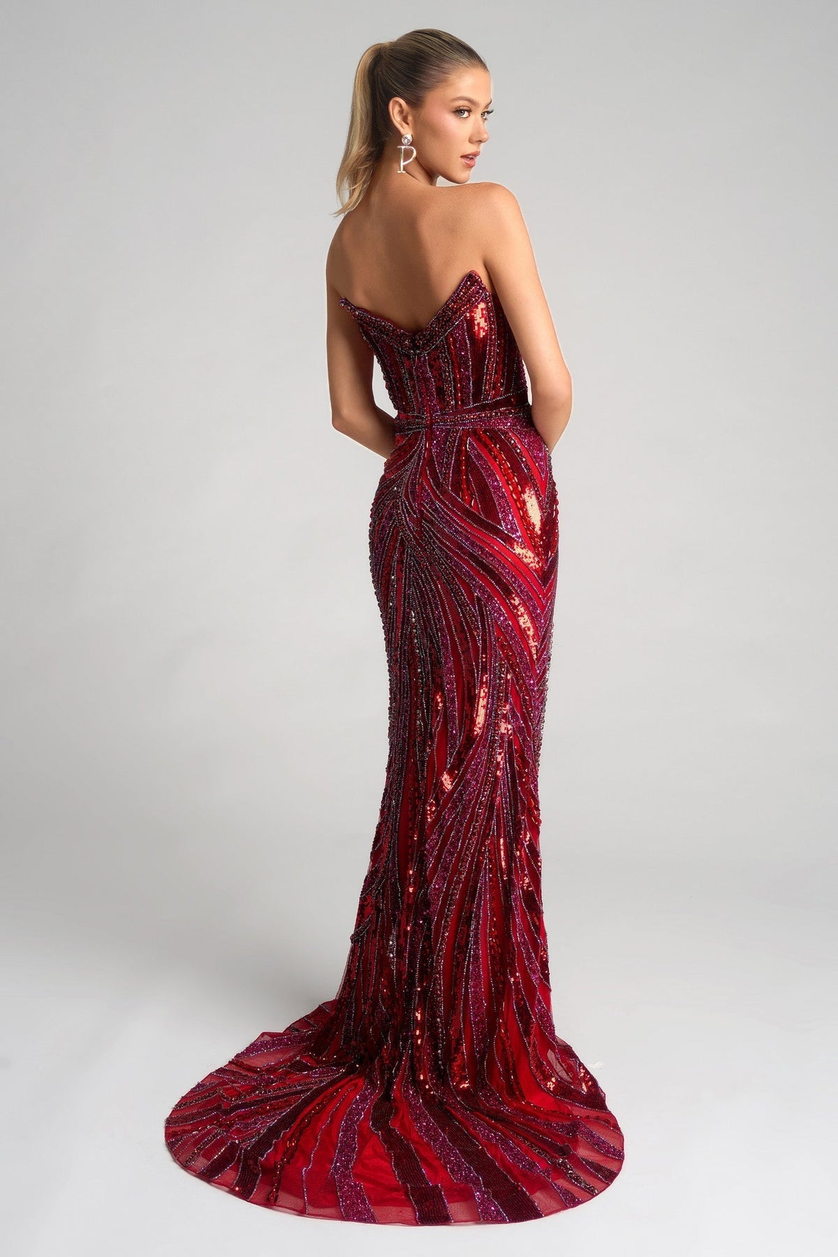 Portia & Scarlett PS25984C in Red Multi, back view | Lady Black Tie