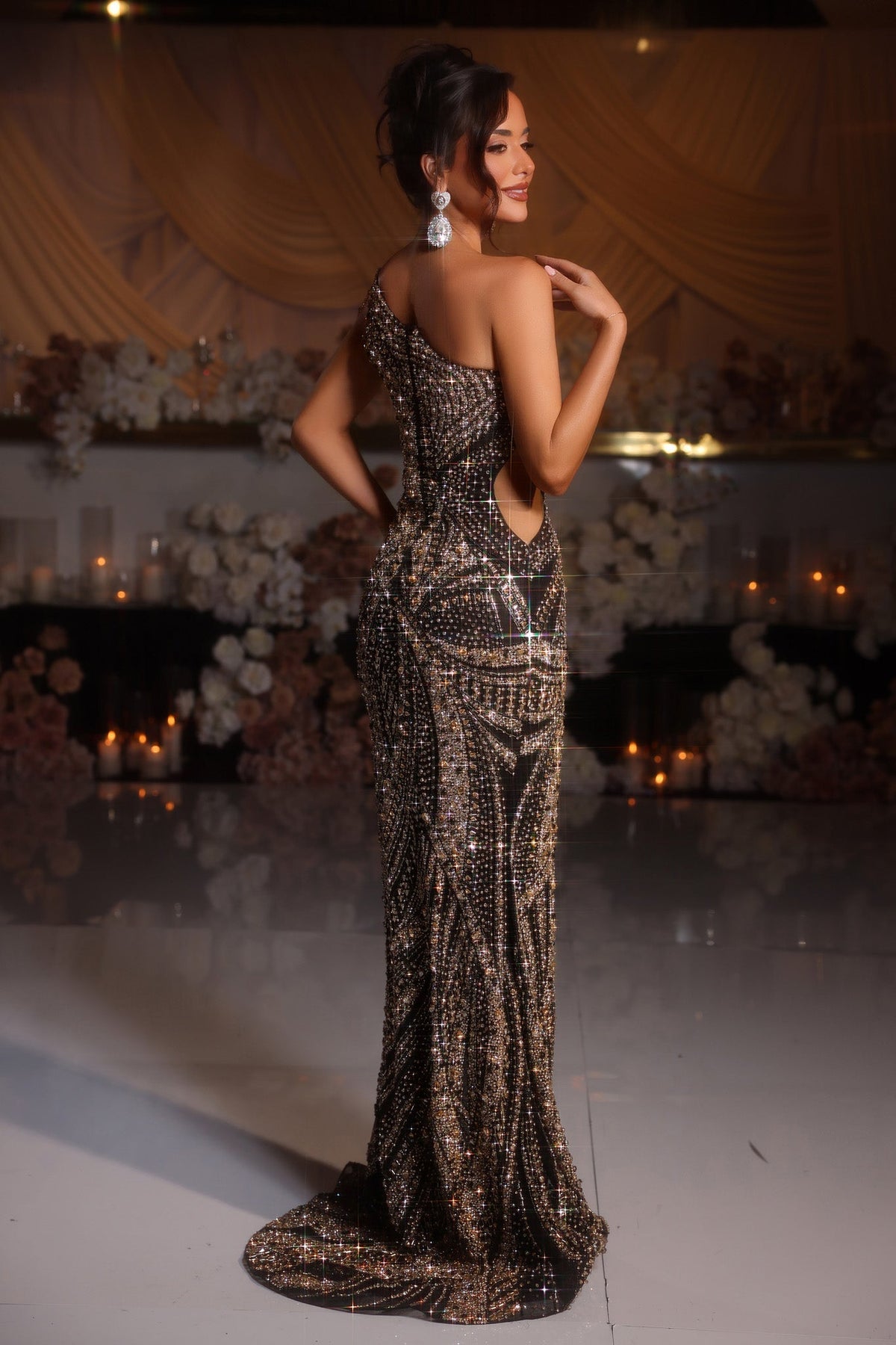 Portia & Scarlett PS25985C in Black/Gold, back view | Lady Black Tie