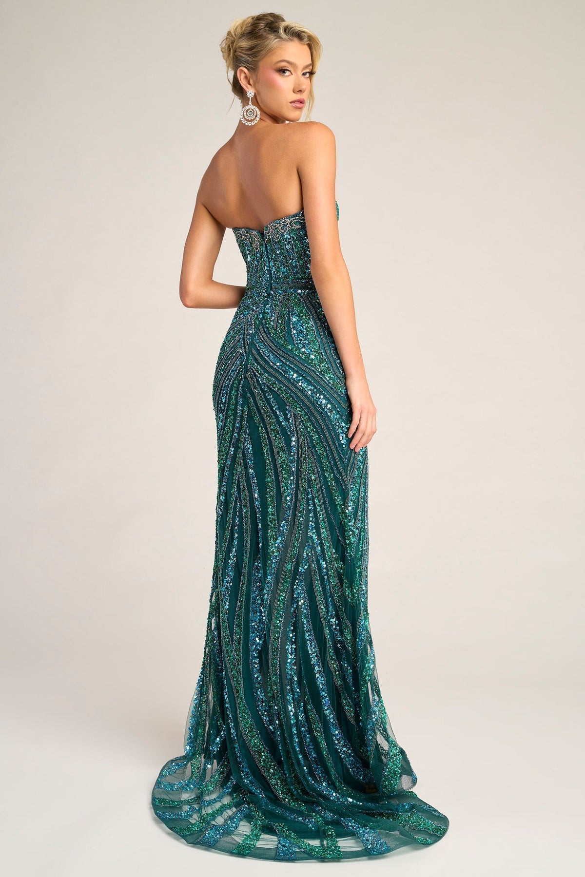 Portia & Scarlett PS26418C in Peacock, back view | Lady Black Tie