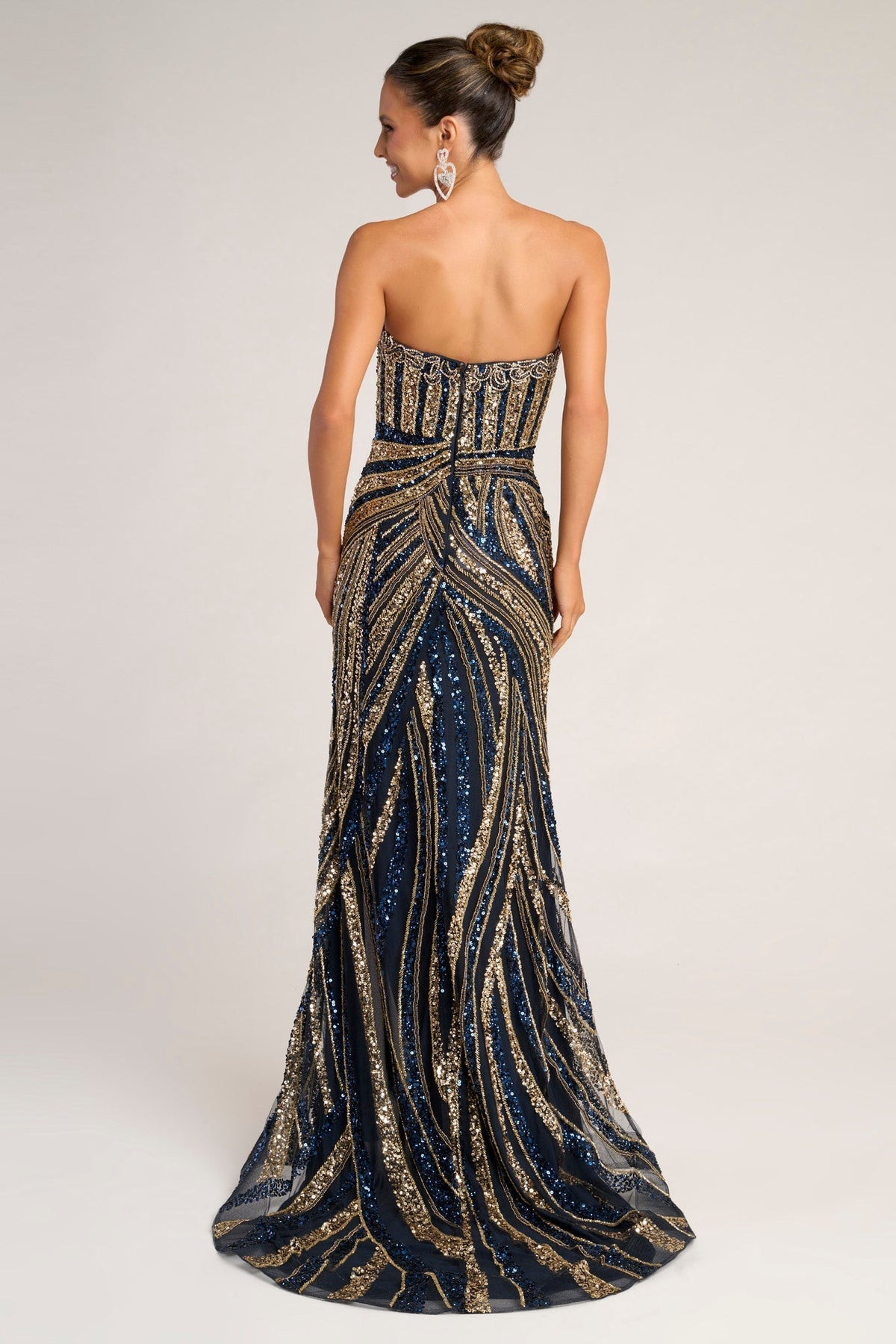 Portia & Scarlett PS26418C in Navy/Gold, back view | Lady Black Tie