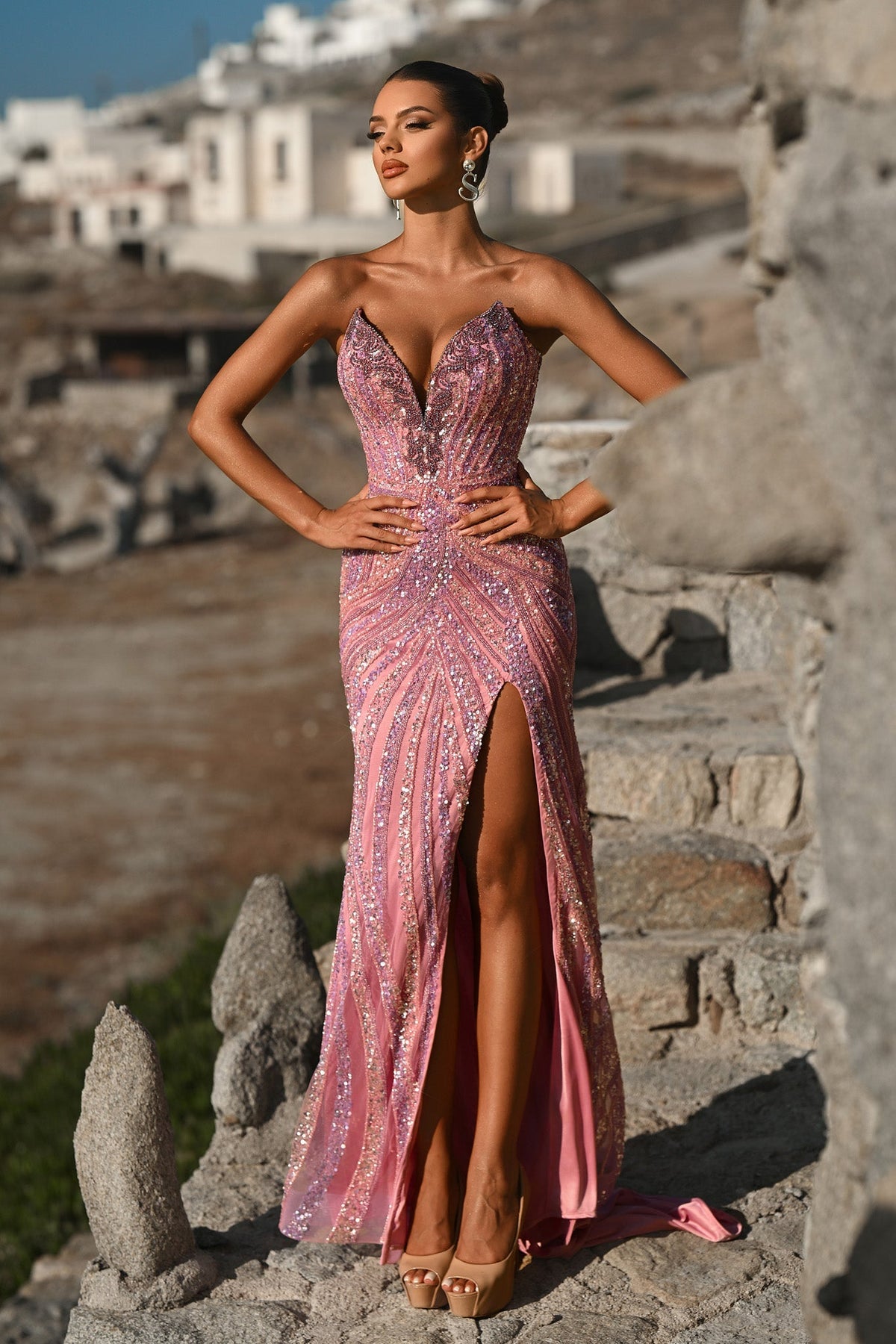 Portia & Scarlett PS26418C in Pink/Multi, front view | Lady Black Tie