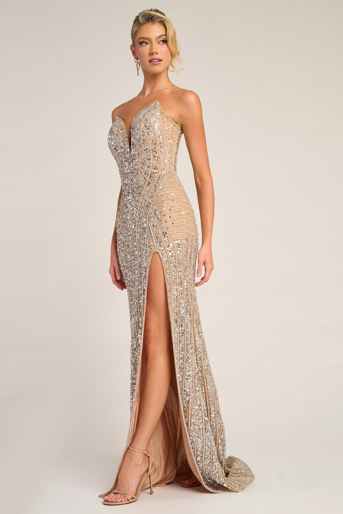 Portia & Scarlett PS26424C in Nude/Silver, front view | Lady Black Tie