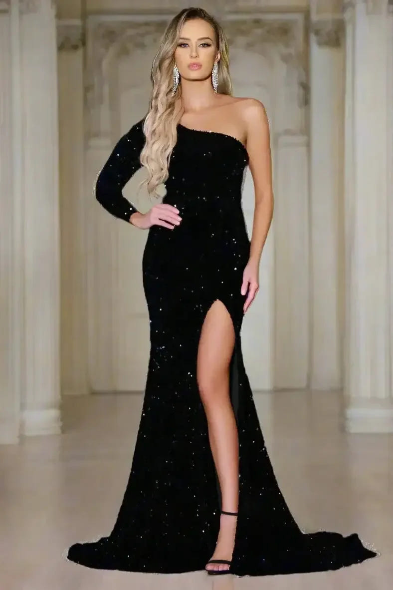 Rita One Sleeve Gown - Black - FINAL SALE