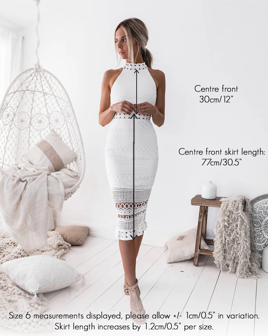 Lady Black Tie - Rivers Midi Dress - White Lace - Size 2 Lady Black Tie - Rivers Midi Dress - White Lace - Size 2