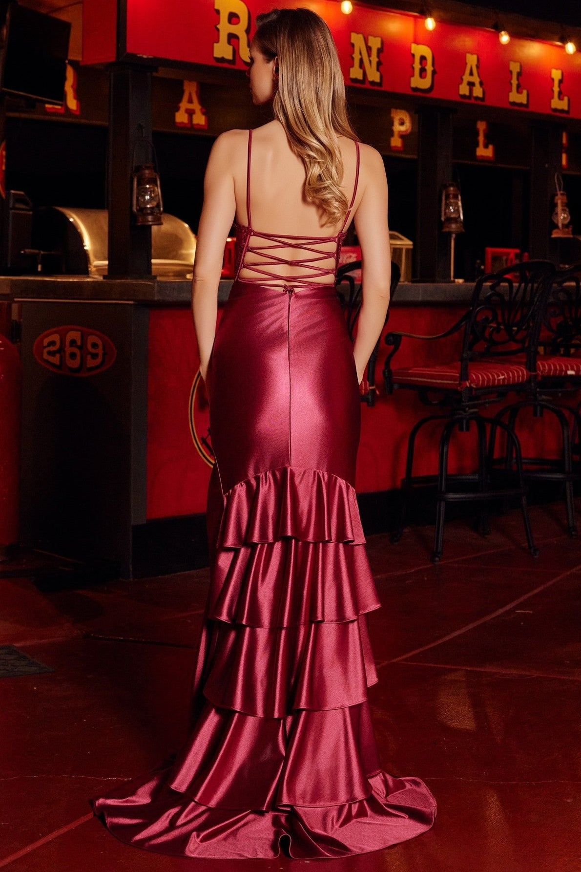 Brynlee Gown - Satin Dress with Ruffle Skirt