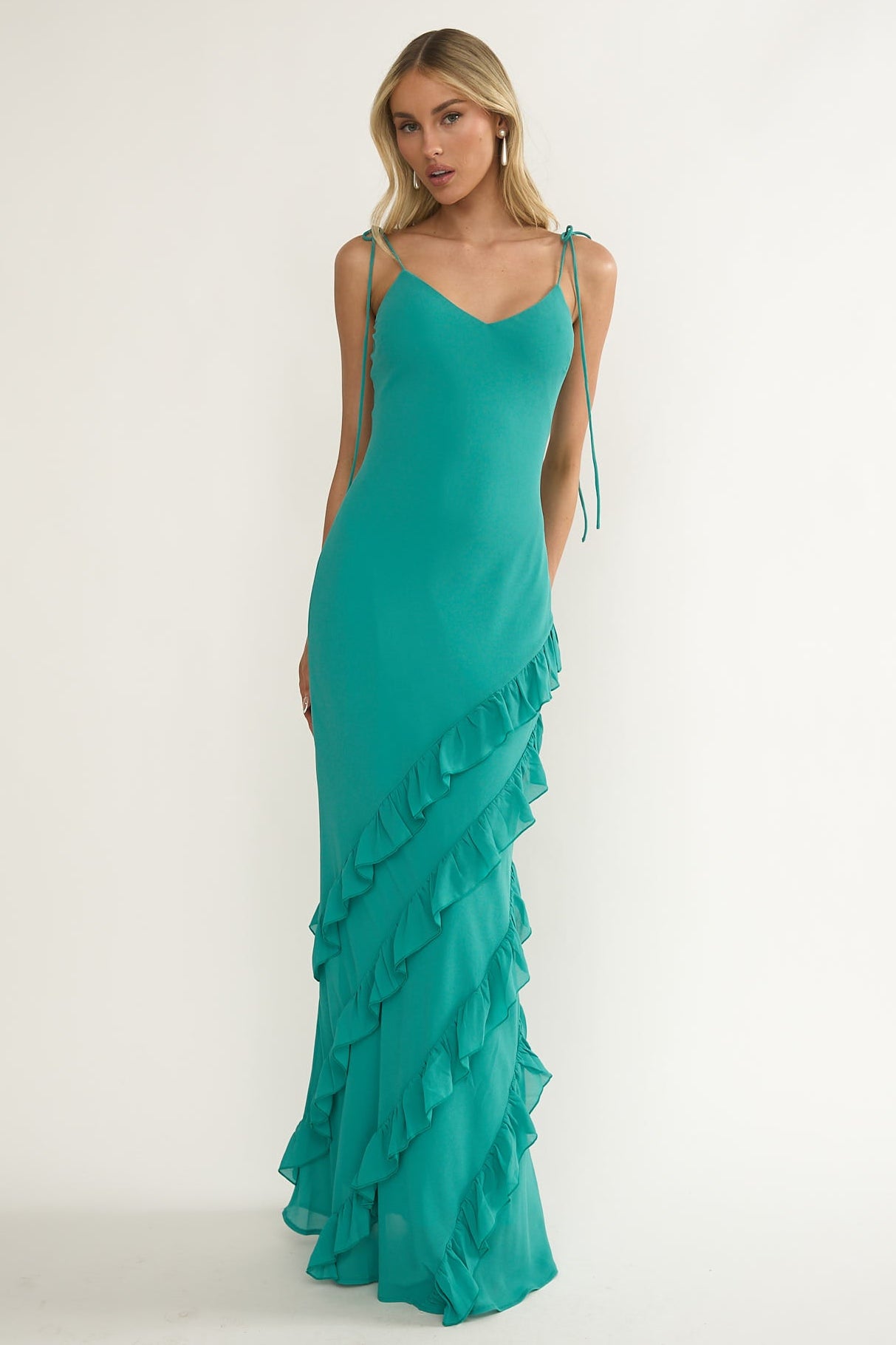 Nevaeh Ruffle Maxi Dress - Turquoise