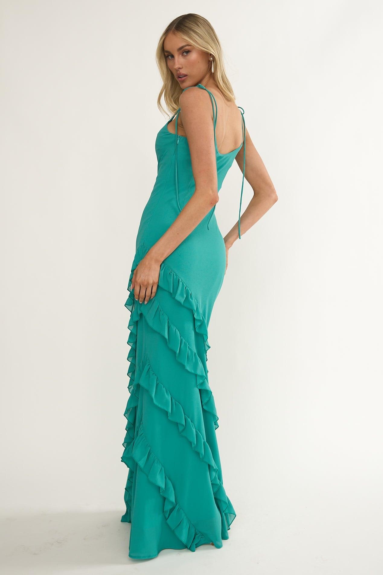 turquoise ladies dresses Lady Black Tie - Nevaeh Ruffle Maxi Dress - Turquoise