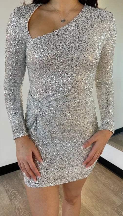 Kia Sequin Mini Dress - Silver