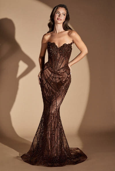 GEMINI GOWN - BEADED SEQUIN FITTED STRAPLESS GOWN