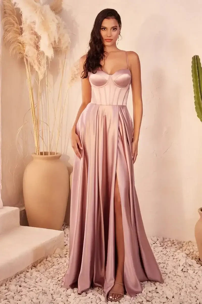 SELMA GOWN - MAUVE - A-LINE LUXE SATIN BUSTIER DRESS