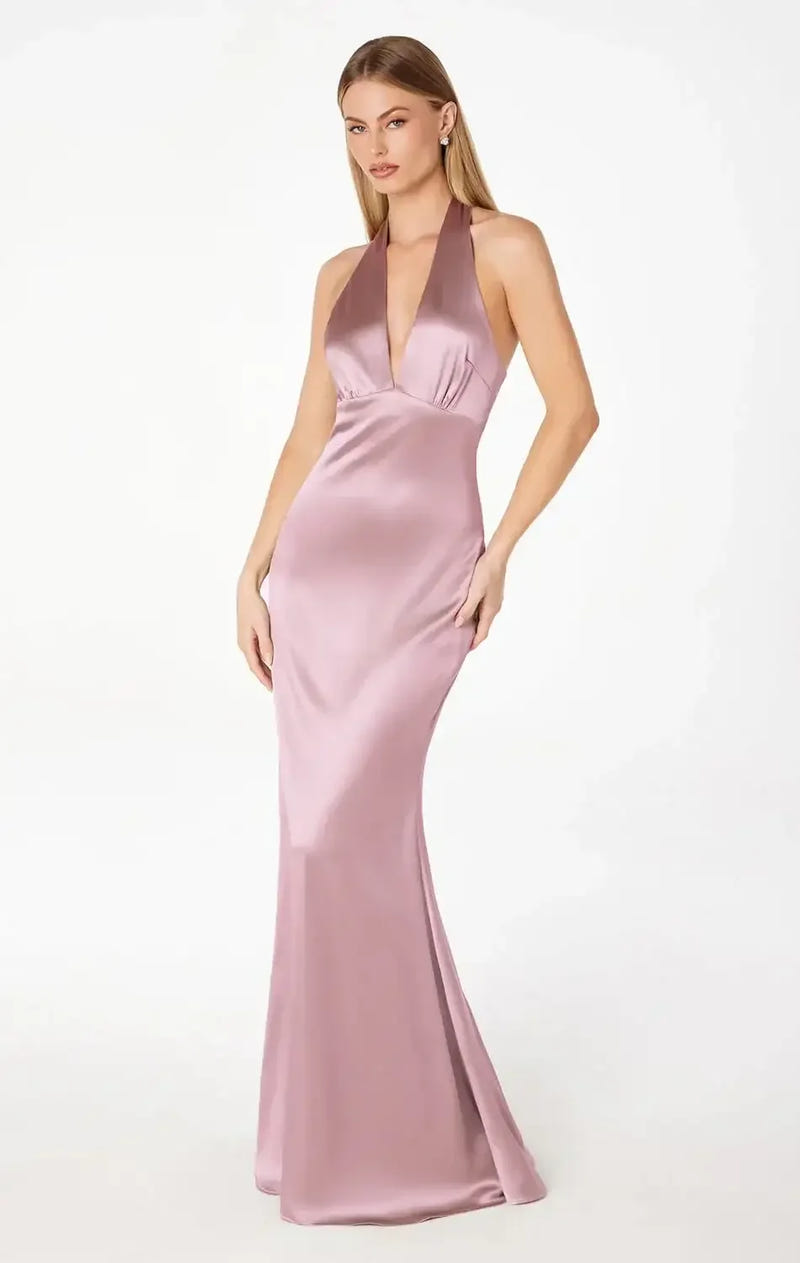 MAREN SATIN HALTER MAXI DRESS