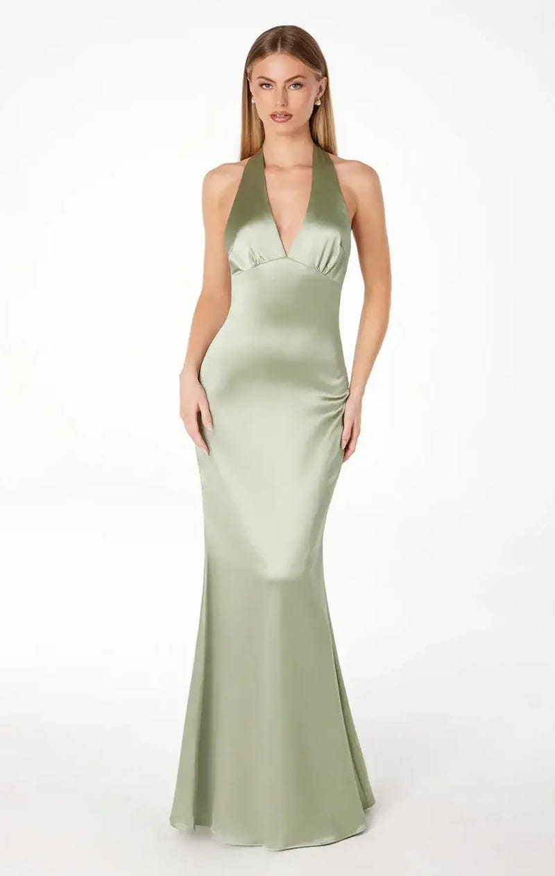 MAREN SATIN HALTER MAXI DRESS