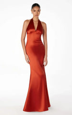 MAREN SATIN HALTER MAXI DRESS