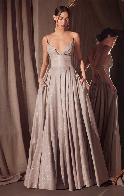 Gwendolyn Gown - Shimmer Lace-Up Back A-Line Evening Dress