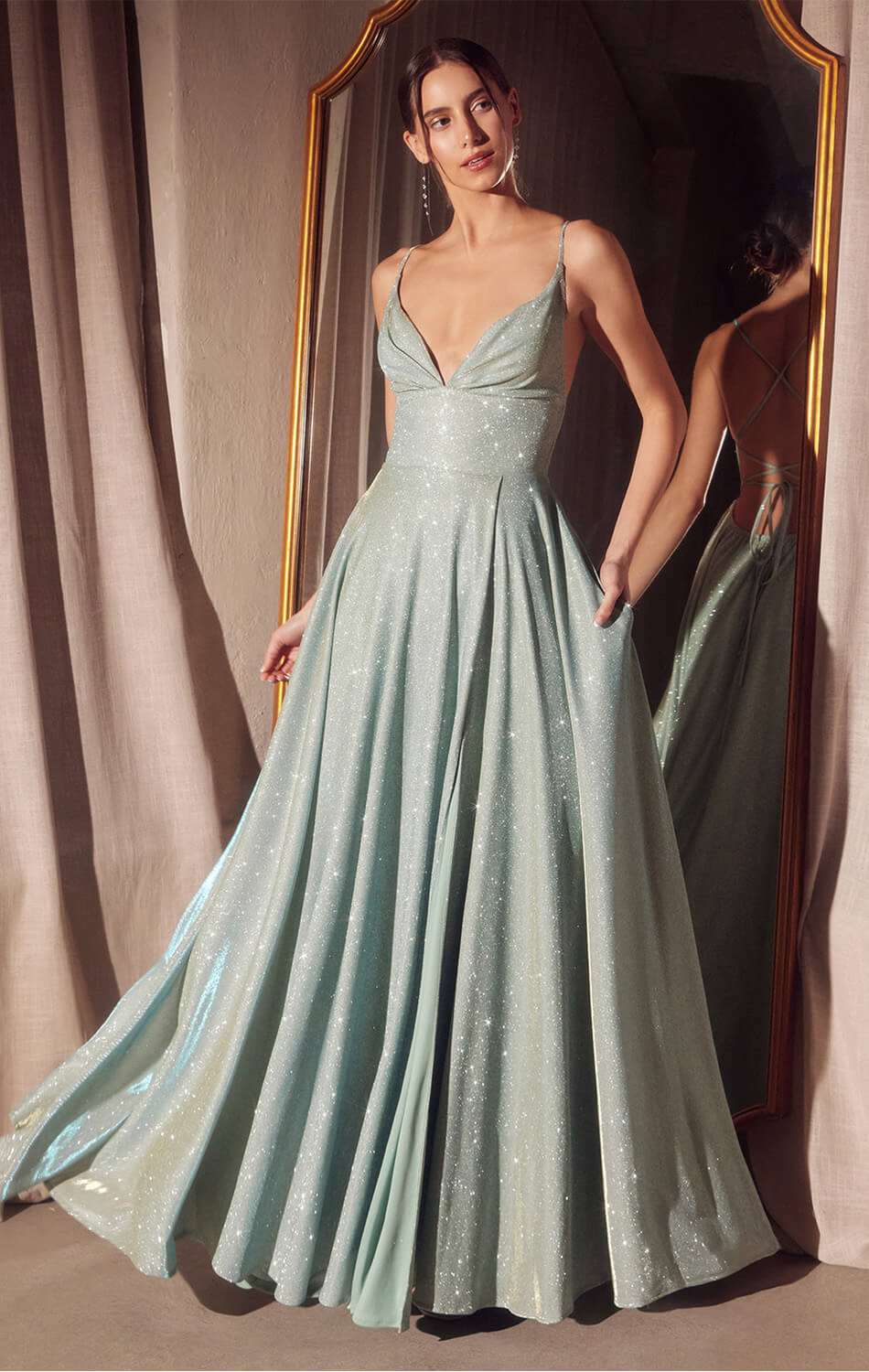 Lady Black Tie - Gwendolyn Gown - Shimmer Lace-Up Back A-Line Evening Dress - Size L