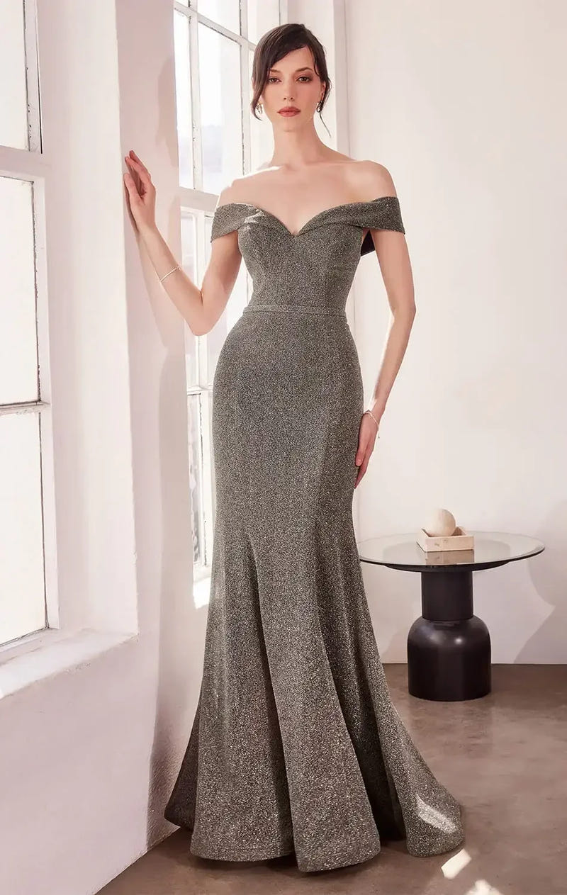 Hollywood Gown - Off-the-Shoulder Glitter Mermaid Dress