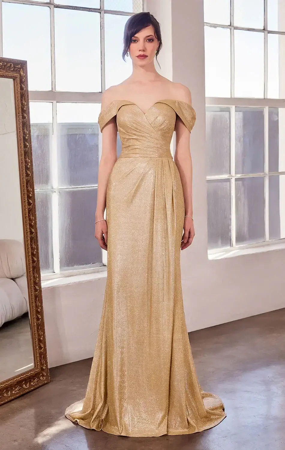 Venetian Gown - Luxe Metallic Off-Shoulder Evening Dress