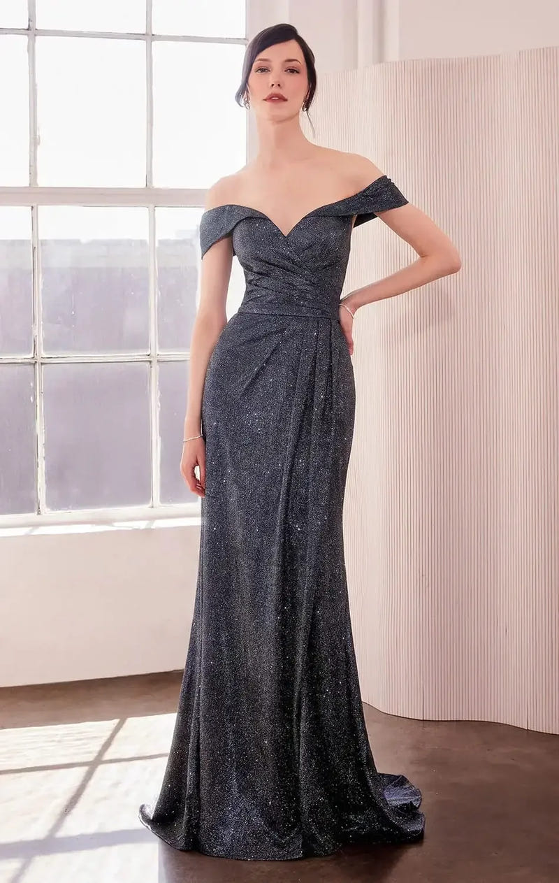 Venetian Gown - Luxe Metallic Off-Shoulder Evening Dress