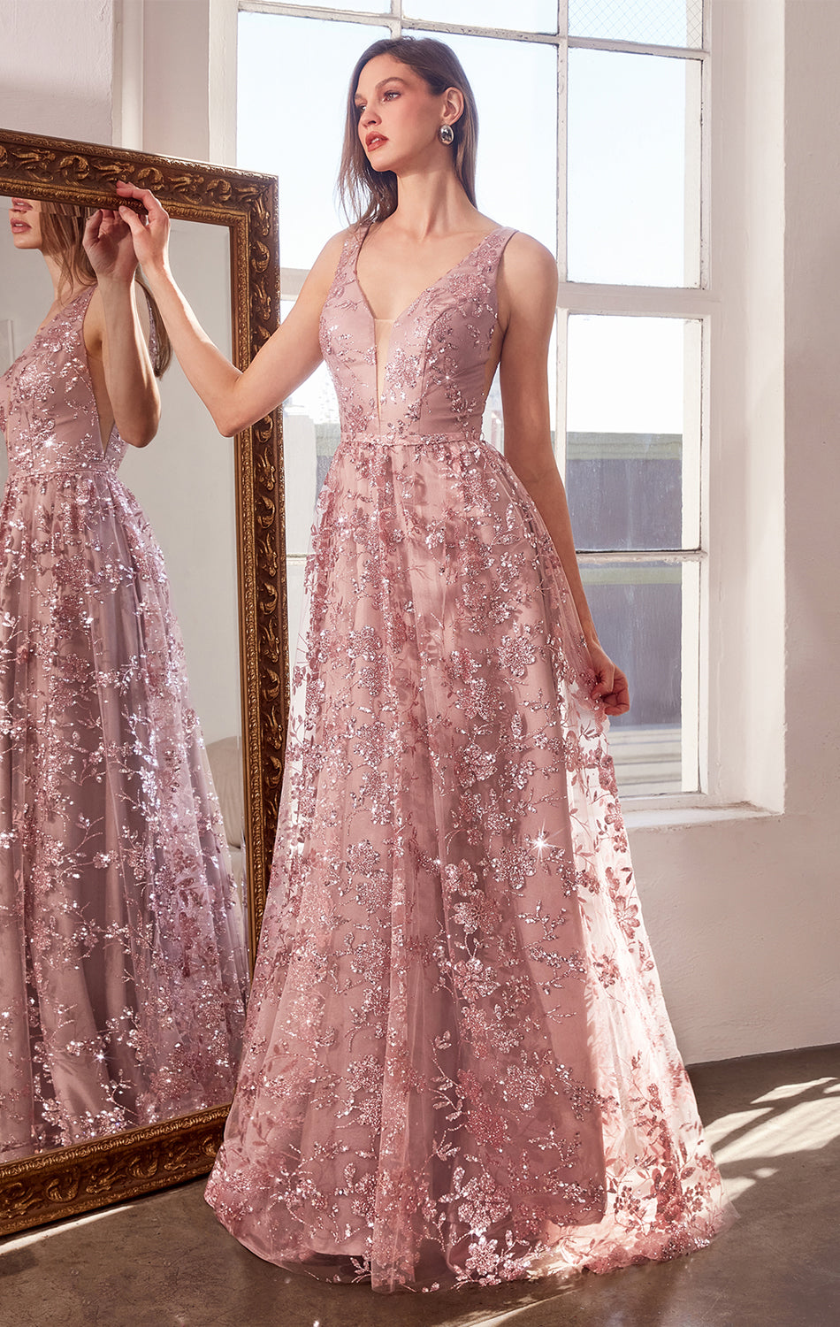 ARIELLE GLITTER TULLE GOWN | Plunging V Neck A-Line Dress with Train | Lady Black Tie ARIELLE GLITTER TULLE GOWN | Plunging V Neck A-Line Dress with Train | Lady Black Tie