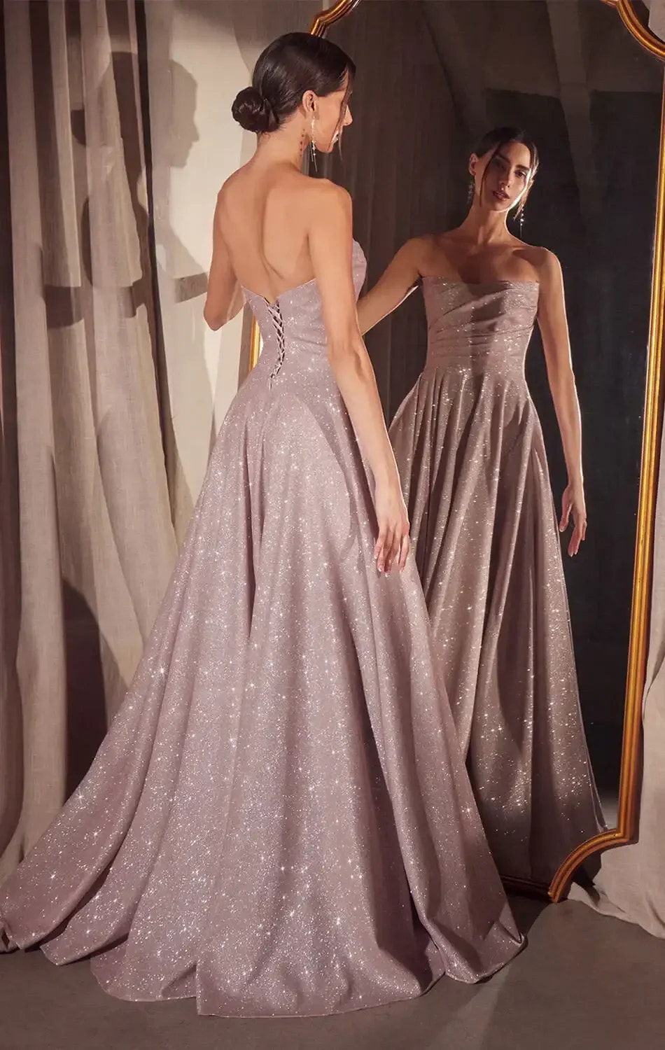 Quinn Gown - Long Strapless Glitter A-line Dress