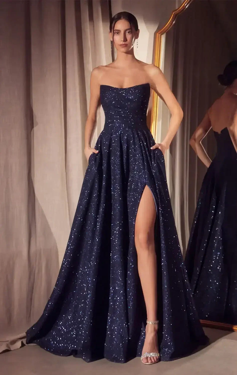 Quinn Gown - Long Strapless Glitter A-line Dress