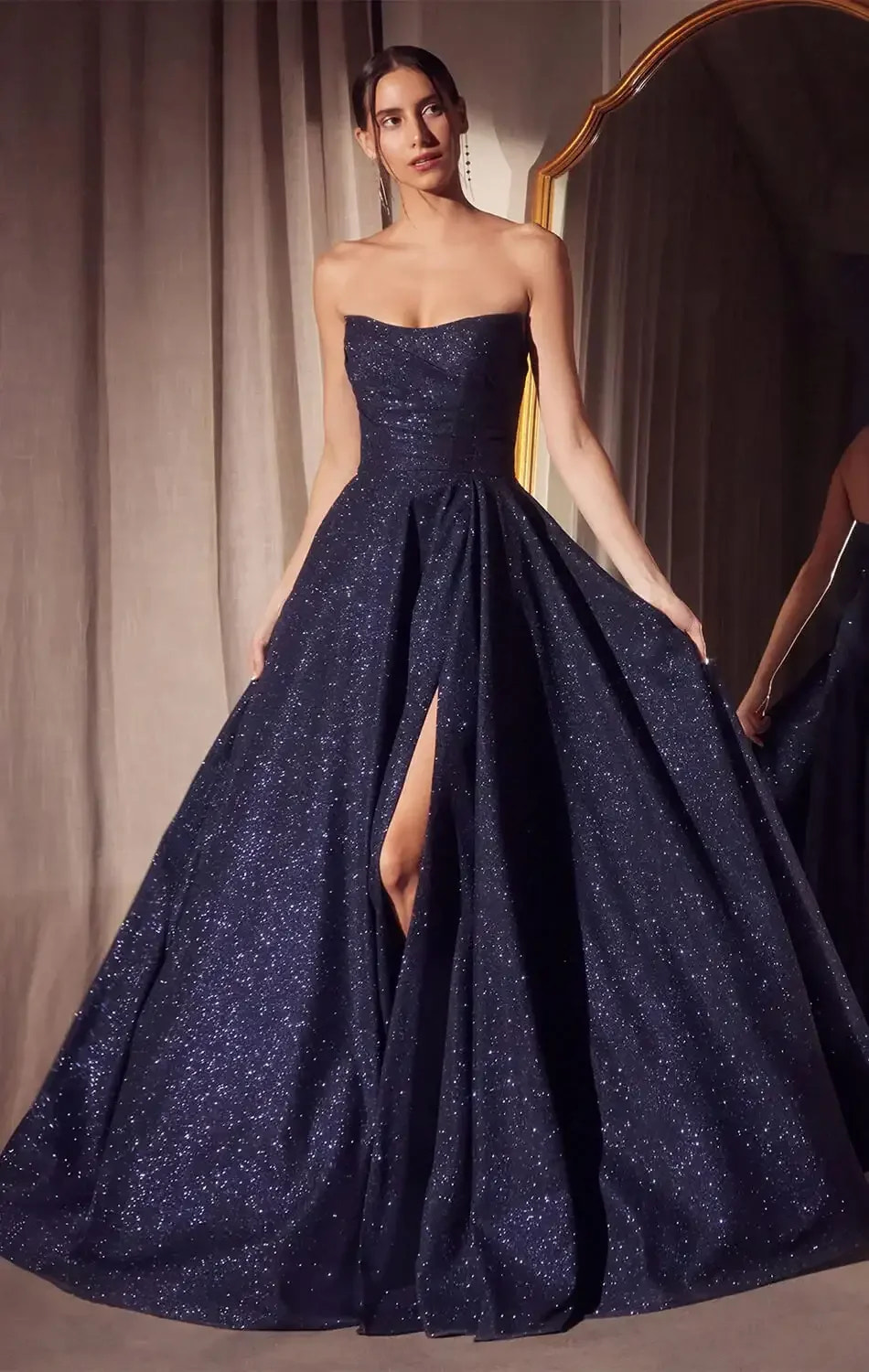 Quinn Gown - Long Strapless Glitter A-line Dress