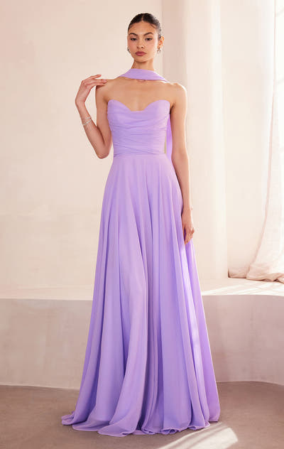 Ella Gown - A-line Strapless Chiffon Dress With Scarf