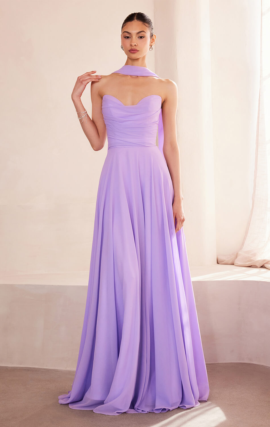 Lady Black Tie - Ella Gown - A-line Strapless Chiffon Dress With Scarf - Size S Lady Black Tie - Ella Gown - A-line Strapless Chiffon Dress With Scarf - Size S